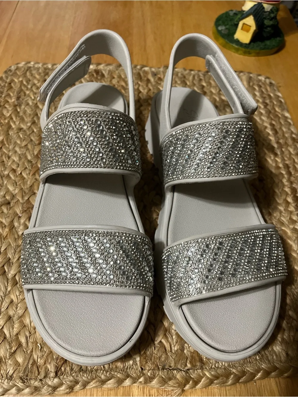Skechers White Crystal Strap Platform Sandals